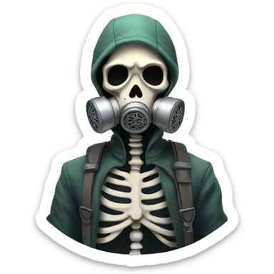 Skeleton wearing a gas mask sticker