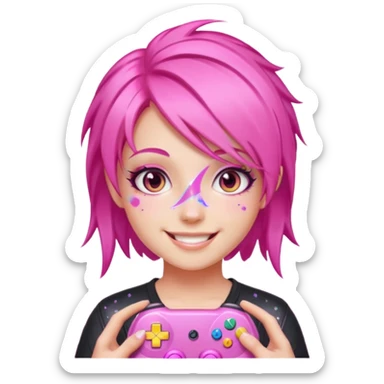 glitter pink gamer girl happy pink hair sticker