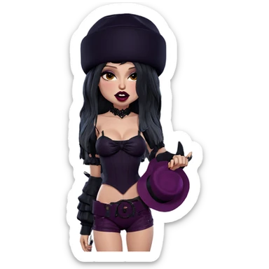 gothic girl with hat and makeup sticker