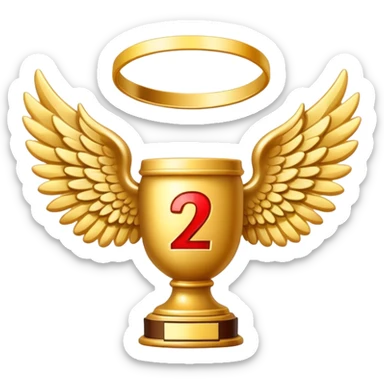2st place award (number) decorated with angel wings golden sticker