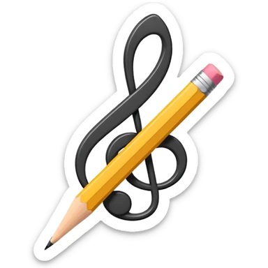Minimalistic flat vector icon, iOS style, thin black contour on white background. Musical note with a pencil crossing it. Clean, no text, no shadows sticker
