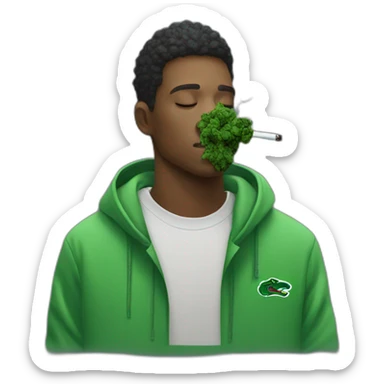 Guy smoking weed using lacoste hoodie sticker