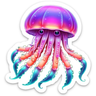 Neon glowing jellyfish-crab-squid sticker