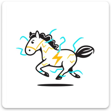yellow fast electric horse made of electricity, bolts, visible yellow wires, lightning, blue electricity, dynamic pose sticker