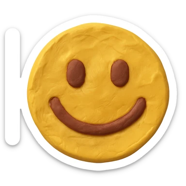 claymation style smile emoji with visible fingerprints and yellow face sticker