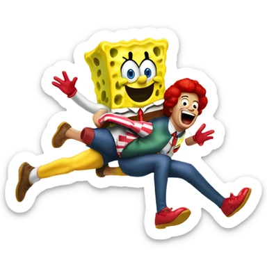 Spongebob piggyback ride with ronald mcdonald sticker
