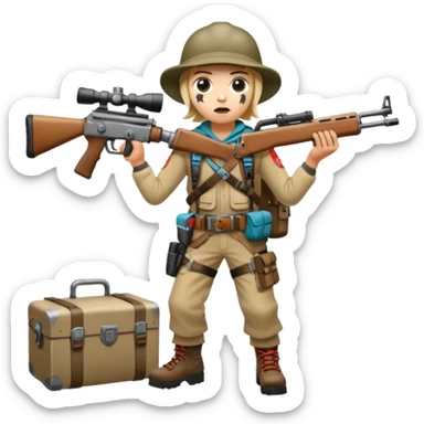 Yodeling mountain climber in Switzerland with a machine gun pointing to the right, full body, in the style of your bleeding skull art sticker