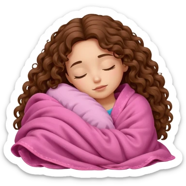 Girl with long curly hair sleeping with a pink blanket  sticker