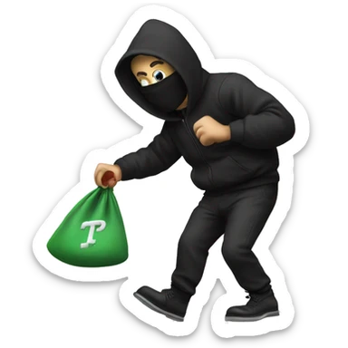 Thief stealing money bag with the word Toptier embroidered on it sticker