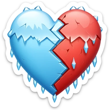 a large heart. On one side, it is big, light red, loving and plump. On the other side, it is icy blue, jagged, and has icicle and crack designs sticker