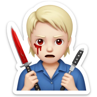 Insane scared injured person with a knife in the classic emoji style  sticker