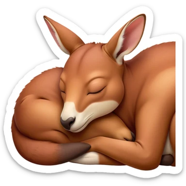 Meme-Worthy Cute Sleeping Adult Red Kangaroo Portrait Emoji, Head resting peacefully with a contented smile, showcasing a solid, reddish form with a characteristic red kangaroo-shaped head featuring a soft, elongated snout and small, relaxed ears, eyes shut in a serene, restful nap, Simplified yet adorably endearing features, highly detailed, glowing with a soft, drowsy outback light, high shine, relaxed and utterly lovable, stylized with an air of playful laziness, soft glowing outline, capturing the essence of a sleeping kangaroo that feels destined to become the next viral icon of adorable rest! sticker