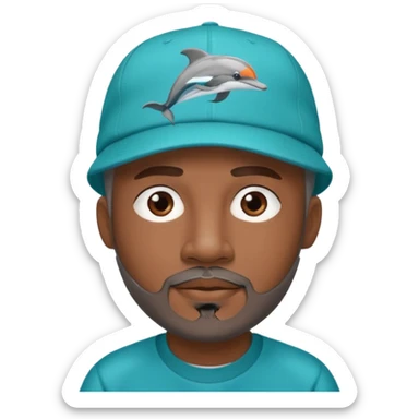 Black man with gray goatee wearing a Dolphins cap sticker