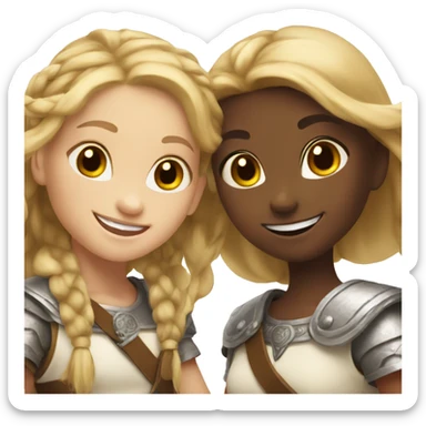 young white viking girls helping each other smiling sticker