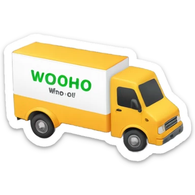 Moving truck with the words “woohoo” on the side sticker