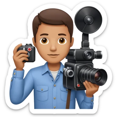 man hold  largefilm Camera ,on his shoulder sticker