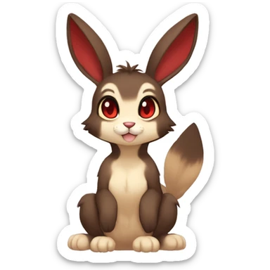 Cute, Chibi, Kemono-style, Anthro, Fur-Sona, Dark-Brown, Normal-type-Ground-type Tan-Rabbit-Fakémon with Dark-Red eyes, beige belly, beige paws, beige feet, beige freckles, full body sticker
