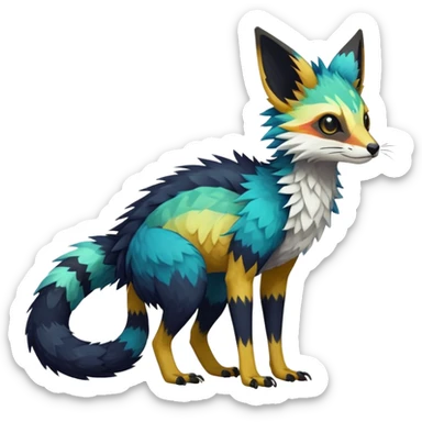 Rare realistic exotic edgy epic pretty beautiful handsome gorgeous aesthetic colorful vibrant Vernid-Trico-species-Fakemon-creature by LiLaiRa, 4 legs, 1 tail, random markings, (full body) sticker