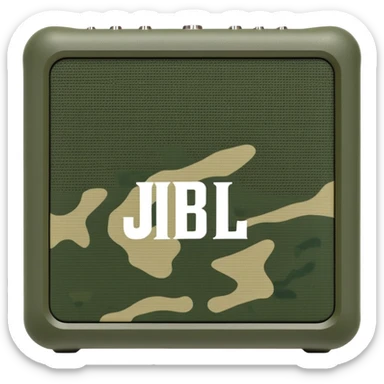 JBL Go 4 speaker in army camouflage print, minimal design aesthetic, compact speaker with simplified details, military pattern sticker