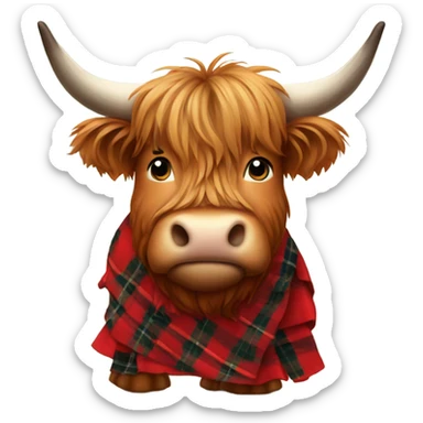 Highland cow in a red plaid kilt sticker