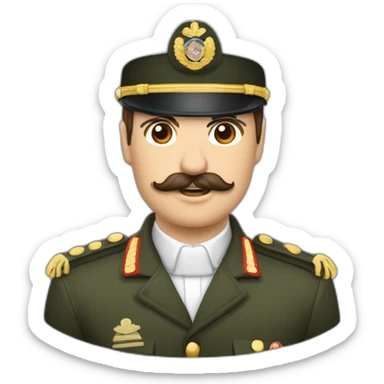Cheveux bruns coiffés en arrière, petite moustache carrée, yeux sombres, visage plutôt anguleux. Il portait souvent l'uniforme militaire sticker