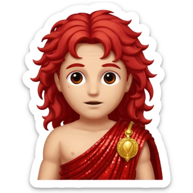 Mars from Roman Deities with long red wavy hair, red sequin toga sticker