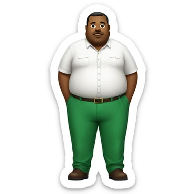 fat man wearing green pants and white button shirt  sticker
