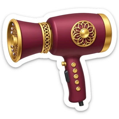 burgundy blow dryer covered in jewelry sticker