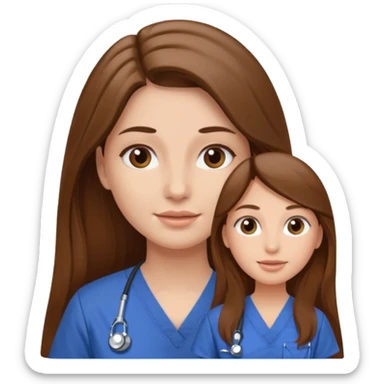 Girl with long brown hair in scrubs doing a facial on a woman sticker