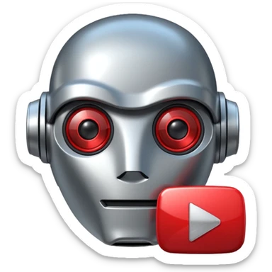 robot head next to a video play button sticker