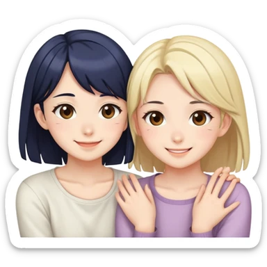 Two cute anime girls with their faces pressed together cheek to cheek, smiling happily sticker