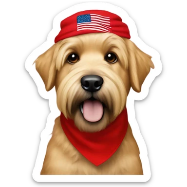 President Donald trump and wheaten terrier wearing a red bandana sticker