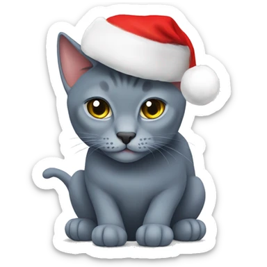 Russian blue cat with Christmas hat  sticker