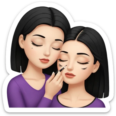 mulher branca cabelo preto aplicando cilios em outra mulher que esta deitada de olhos fechados sticker