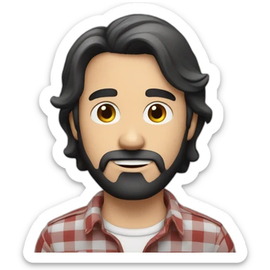 white man around 35. black short hair. with beard. wear a scarlet check shirt. sticker