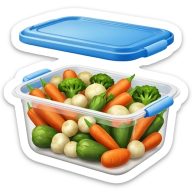 cooked vegetables in plastic container sticker