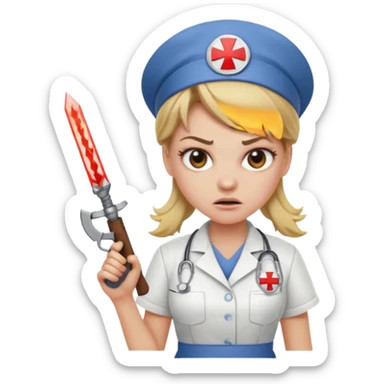 angry dark blonde nurse with a weapon sticker