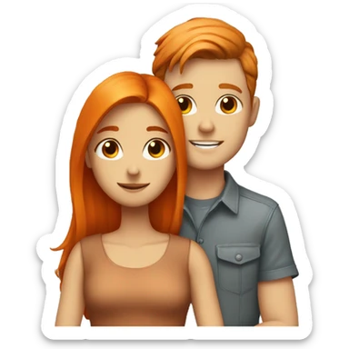 white boy with brown hair hugs a orange hair girl sticker