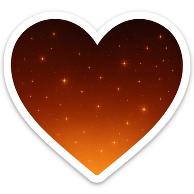 Modify the heart with a night sky gradient to orange night theme with a orange gradient, more stars, and a soft glow. Remove the background entirely  sticker