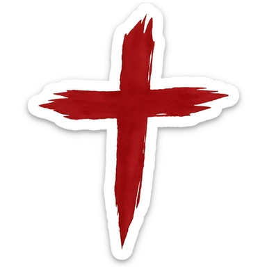 Isolate and keep only the red cross in a torn calligraphic style with a transparent background, 512x512px. sticker