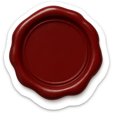 classic wax seal, deep red color, subtle shine, circular shape, slightly uneven edges, elegant and simple design sticker
