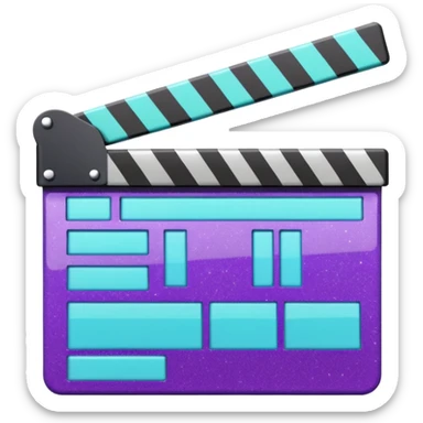 Glitter purple and cian clapperboard sticker