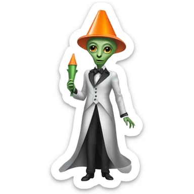 alien galora in Victorian dress elegant, full body, holding "big traffic cone" sticker