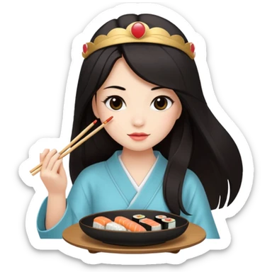 czarnowłosa ksieżniczka w dlugich wlosach je sushi sticker