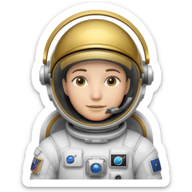 Astronaut in white EVA suit with gold visor helmet sticker