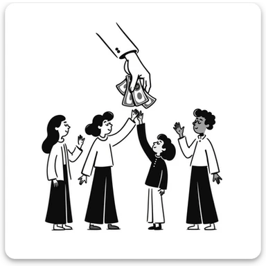 Hand giving money to family members, financial support concept sticker