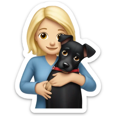 Black dog jack rassel sized is hugged by a cute blond lady sticker