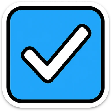 white check mark inside a blue square, modern icon style sticker