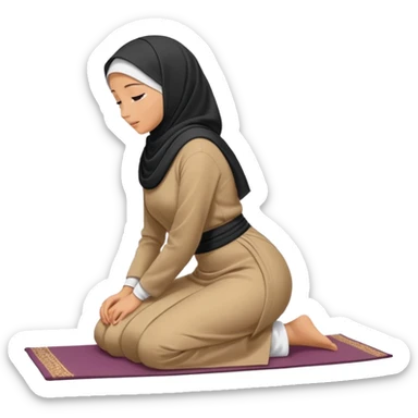 Woman Kneeling for Islamic prayer side view bent to the floor sticker