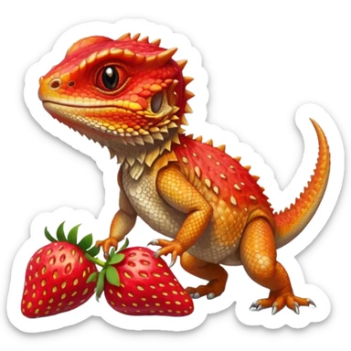 bearded dragon next to a strawberry sticker